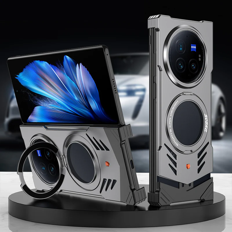 Armor King Supercar MagSafe Pivot Ring Stand Elastic Buckle Frameless Metal Case Cover