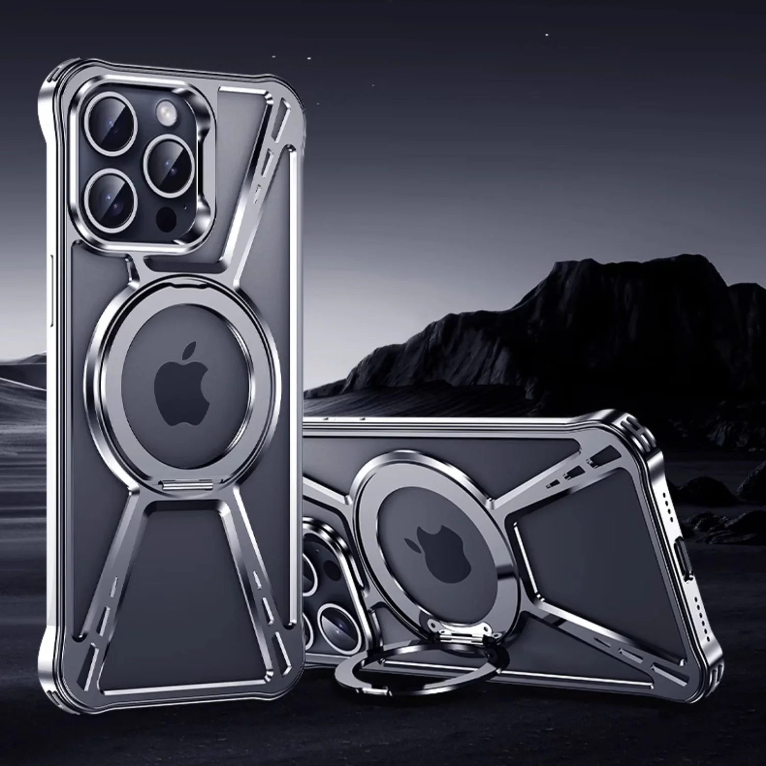 Armor King X Bracket MagSafe Pivot Ring Stand Air Cushion Metal Case Cover