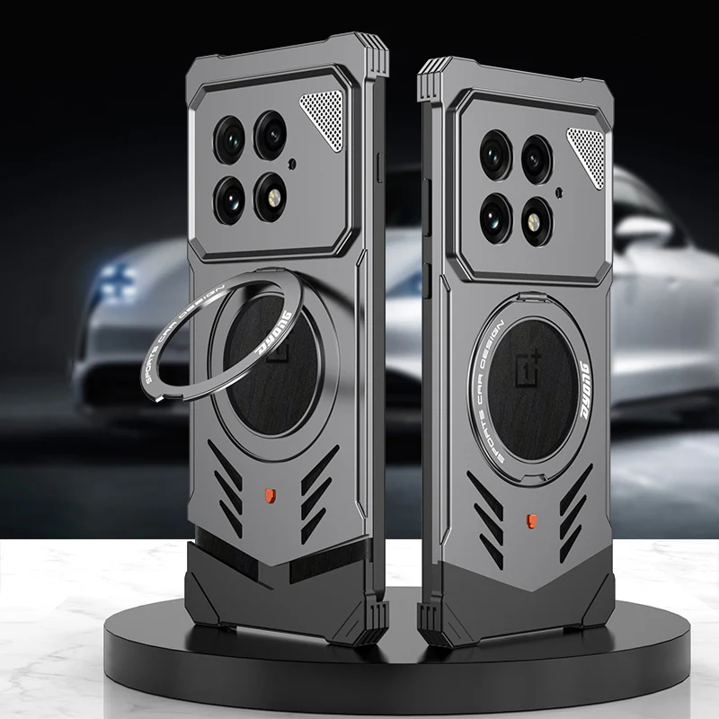 Armor King Supercar MagSafe Pivot Ring Stand Elastic Buckle Frameless Metal Case Cover