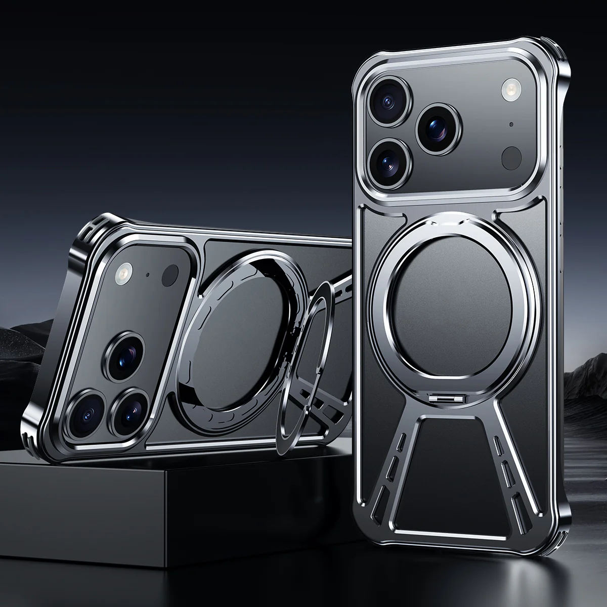 Armor King X Bracket MagSafe Pivot Ring Stand Air Cushion Metal Case Cover