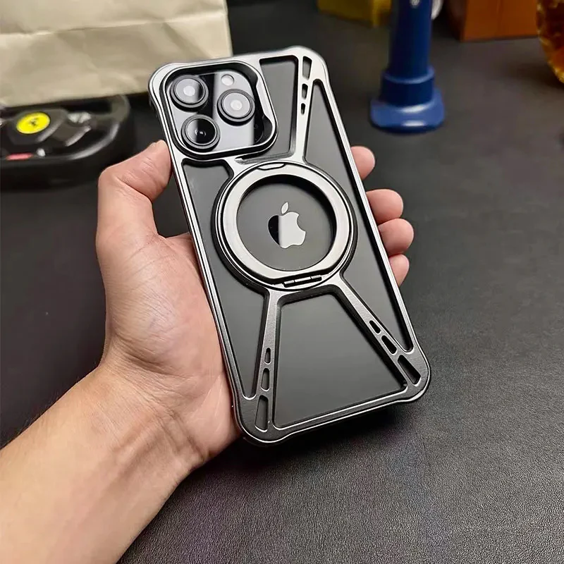 Armor King X Bracket MagSafe Pivot Ring Stand Air Cushion Metal Case Cover