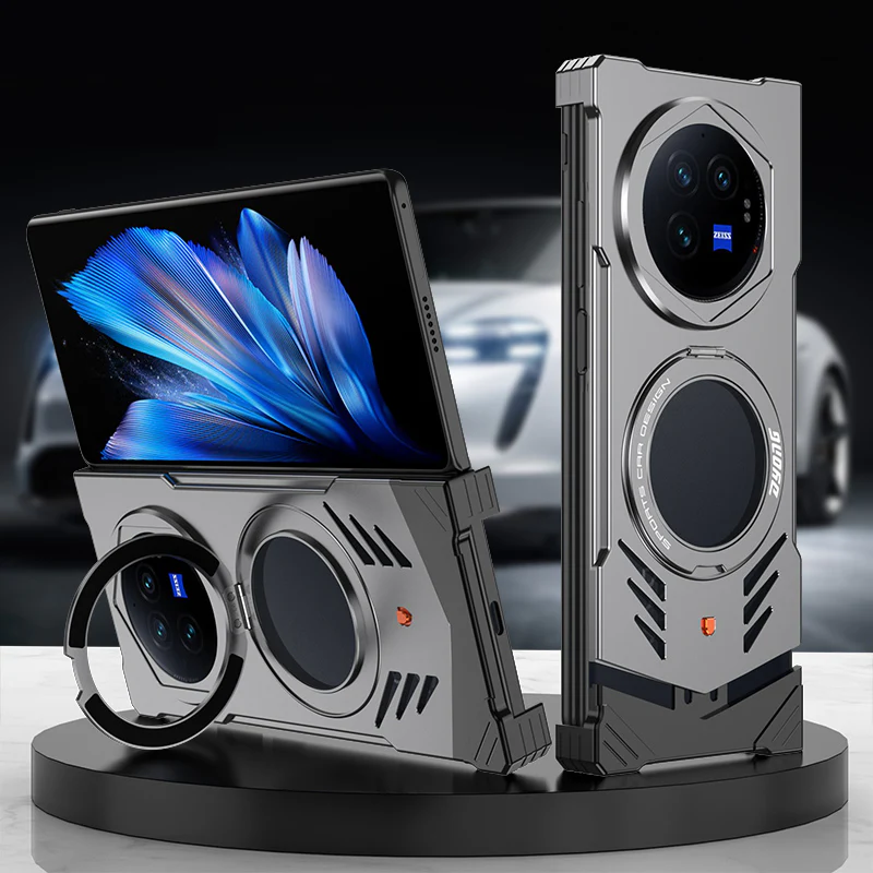 Armor King Supercar MagSafe Pivot Ring Stand Elastic Buckle Frameless Metal Case Cover