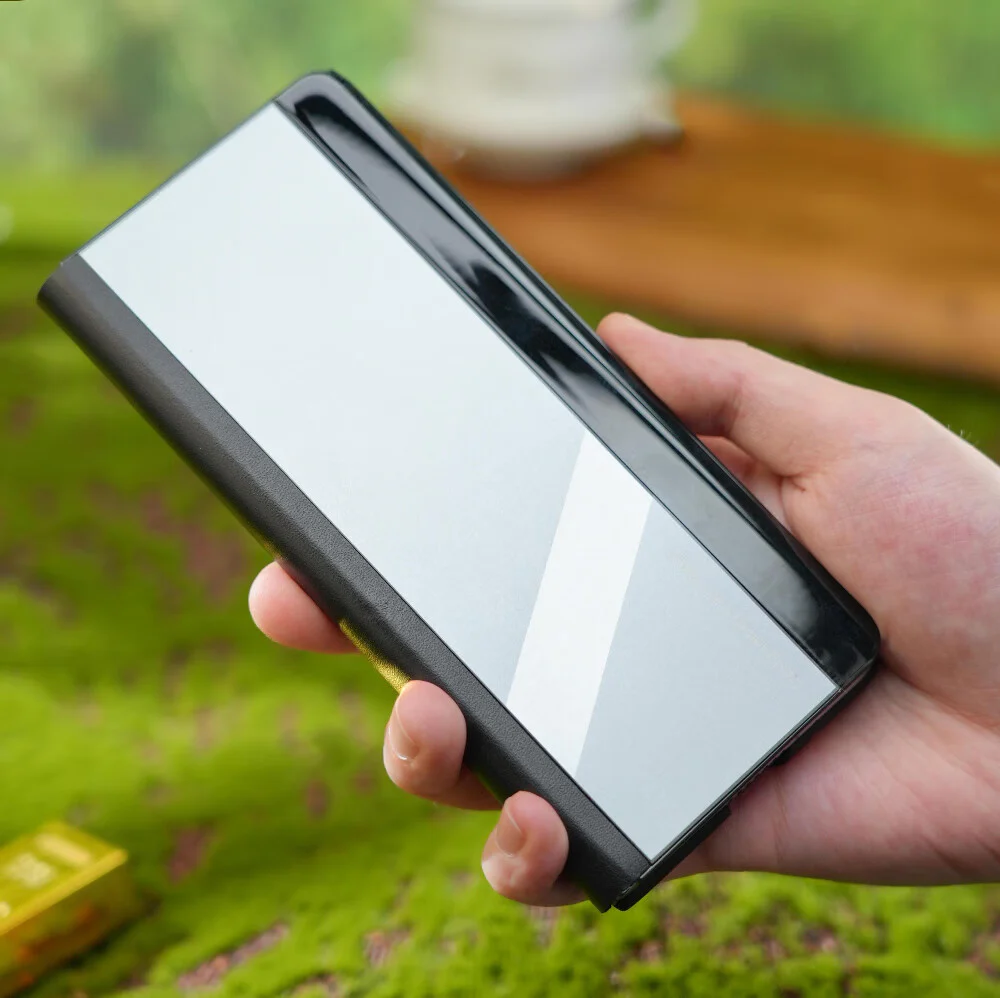 Oatsbasf Metal + Genuine Leather Smart Clear View Flip Cover MagSafe Bracket Case