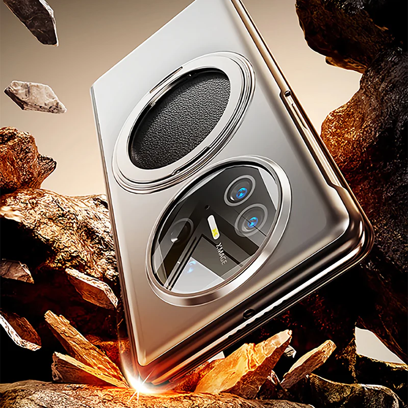 Oatsbasf Metal + Genuine Leather Smart Clear View Flip Cover MagSafe Bracket Case