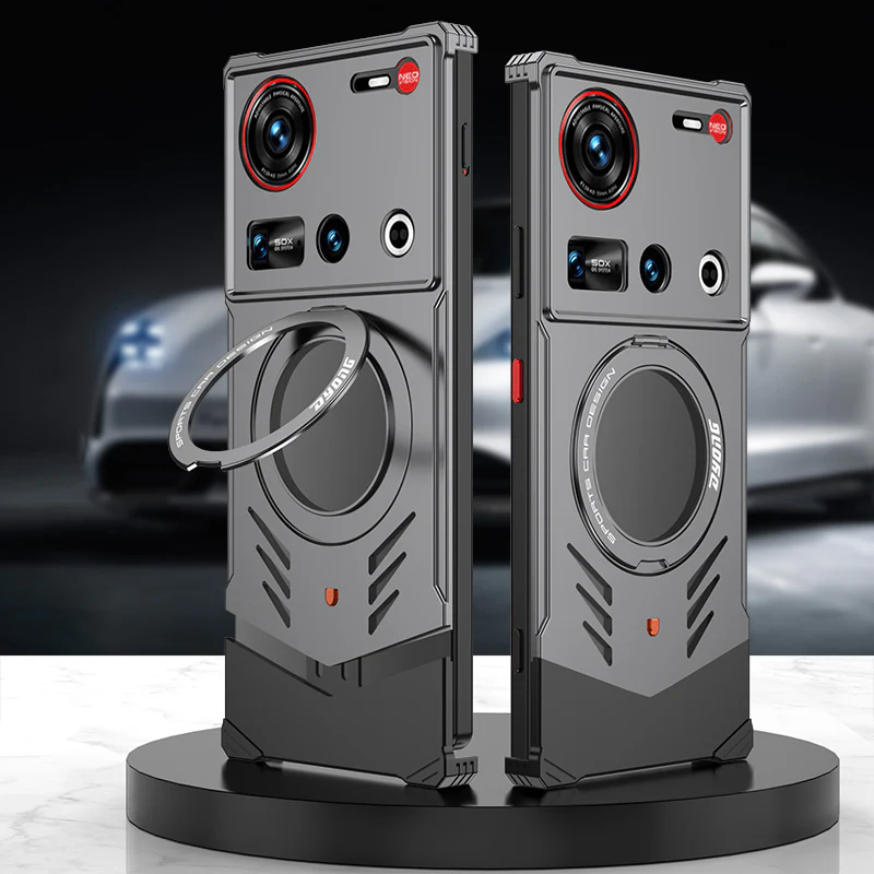 Armor King Supercar MagSafe Pivot Ring Stand Elastic Buckle Frameless Metal Case Cover